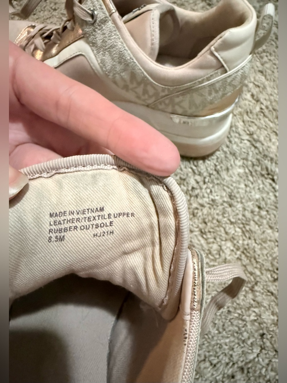 Michael Kors Blush Pink & Metallic Gold Lace-Up Sneakers - Picture 4 of 9